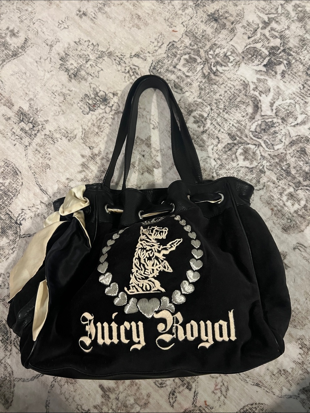 Vintage Y2K Juicy Couture Black Velour Juicy Royal Daydreamer handbag